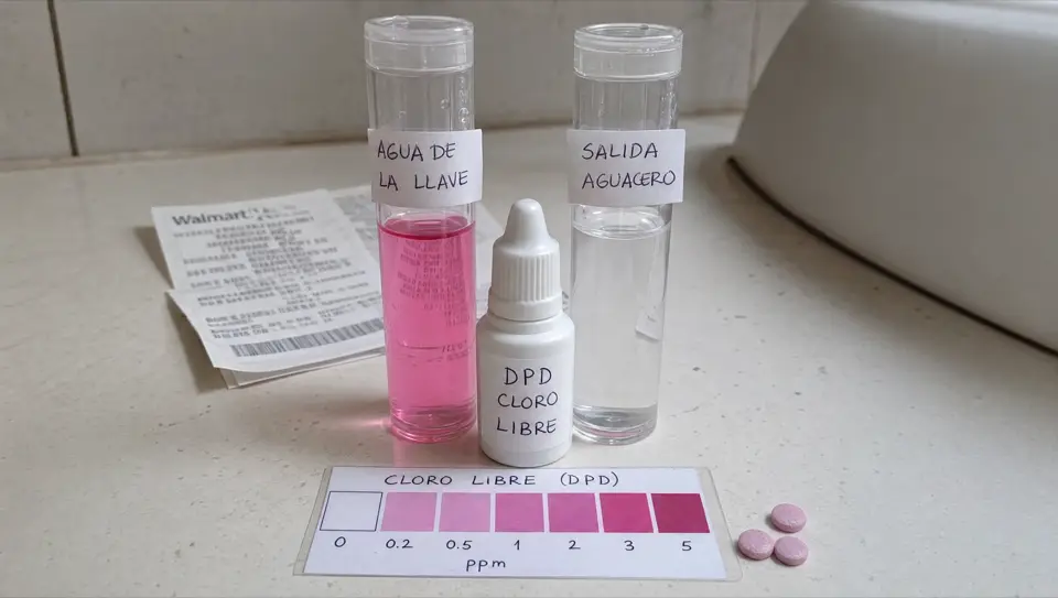 Kit de medición DPD: tubo de agua de la llave color rosa intenso vs tubo de salida Aguacero transparente